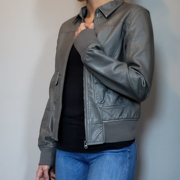 Nixon Gray Faux Leather Jacket Small - Picture 7 of 7